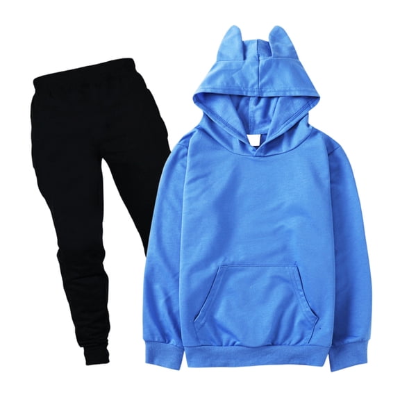 CCRFTGI Boys Girls Sweatsuit 2 Piece Set Size 10-12 Casual Tracksuit Holiday Lounge Sets Soft Fall Spring Hoodies Sweatshirt Sweatpant Tracksuit Sets with Pocket Blue 2-3Y