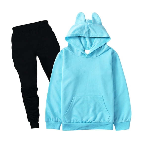 CCRFTGI Boys Girls Sweatsuit 2 Piece Set Size 6 Casual Tracksuit Holiday Clothing Set Soft Spring Day Hoodies Sweatshirt & Pants with Pocket Light Blue 7-8Y