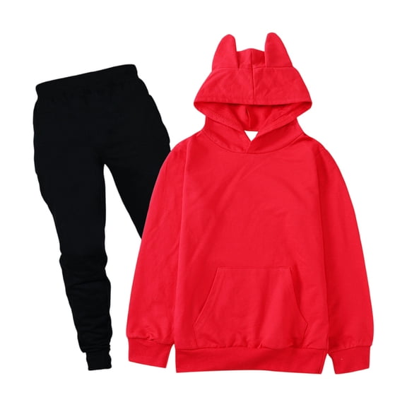 CCRFTGI Boys Girls Sweatsuit 2 Piece Set Size 7-8 Casual Outfits Fashion Clothing Set Cute Spring Day Hoodies Sweatshirt and Sweatpants Joggers Set with Pocket Red 5-6Y