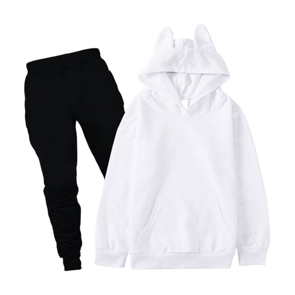 CCRFTGI Boys Girls Sweatsuit 2 Piece Set Size 7-8 Casual Outfits Holiday Clothing Set Cute Fall Winter Hoodies Sweatshirt Sweatpant Tracksuit Sets with Pocket White 9-10Y