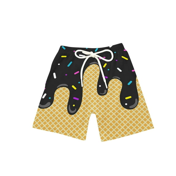 CCRFTGI Boys Swim Trunks Ice Cream Shorts Boys Size 10-12 Cute Bathing Suit for Kids Athletic Quick Drying Summer Shorts Short Pants Black 9-10 Years