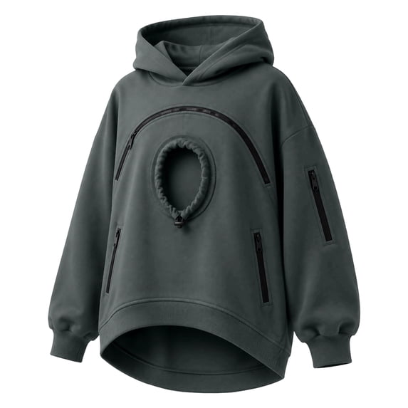 CCRFTGI Cat Dog Pouch Hoodie Pet Carrier Sweatshirt Large Pocket Pullover Warm Shirt for Women Animal Holder Cute Tops Dark Gray M