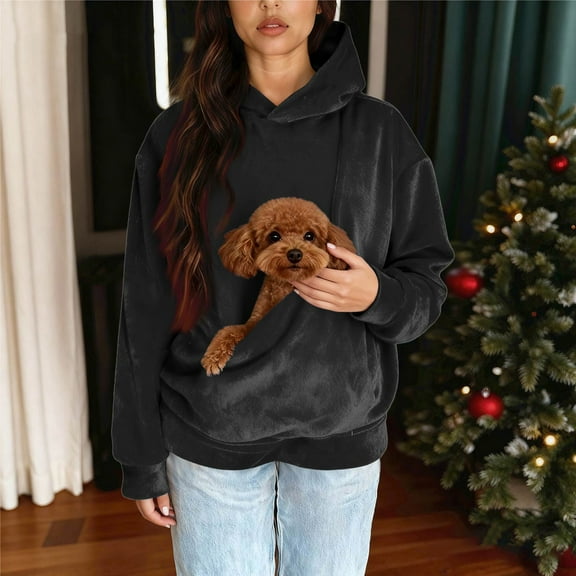 CCRFTGI Cat Pouch Hoodie for Women Cozy Soft Kangaroo Puppy Kitten Holder Sweatshirt Fleece Dog Carrying Hoodie Warm Dog Carrying Sweatshirt Black XL