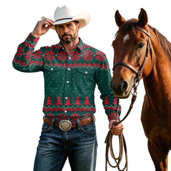 CCRFTGI Christmas Long Sleeve Shirts for Men Button Up Casual Work Mens Dress Shirts Xmas Print Classic Stretch Colla Shirts with Pocket Green S