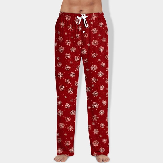 CCRFTGI Christmas Pajama Pants Men Lightweight Casual Pj Pants Funny Shiny Snowflake Print Drawstring Loose Lounge Sleepwear Red XL