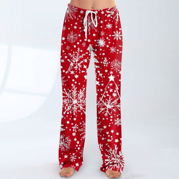 CCRFTGI Christmas Pajama Pants Women Fashion Funny Snowflake Print Pajama Pants Comfy Drawstring Elastic Waist Wide Leg Sleepwear Lightweight Pj Bottoms Pants Vermilion L