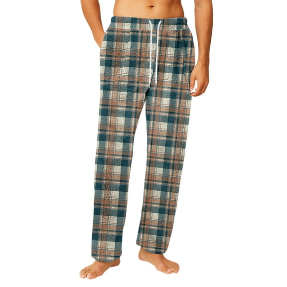 CCRFTGI Christmas mens pajama pants Flannel Casual Cute Plaid Pj Pants Loose Elastic Waist Pajamas Pants Holiday Fall Winter Sleep Bottoms Navy L