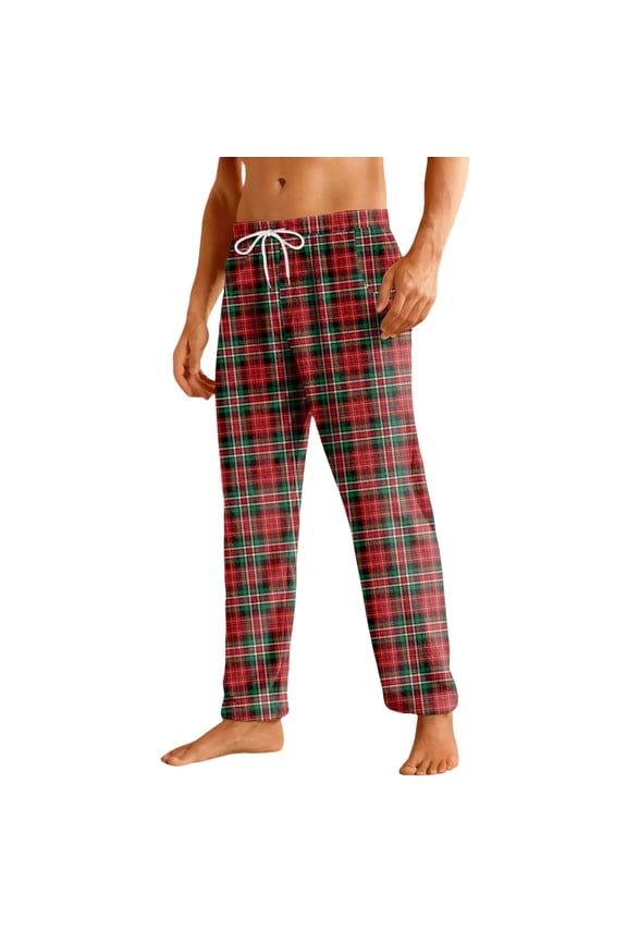 Christmas pajama pants for men Flannel Casual Cute Plaid PJ Bottoms Loose Elastic Waist Pajamas Pants Holiday Fall Winter PJ Bottoms Red XXL
