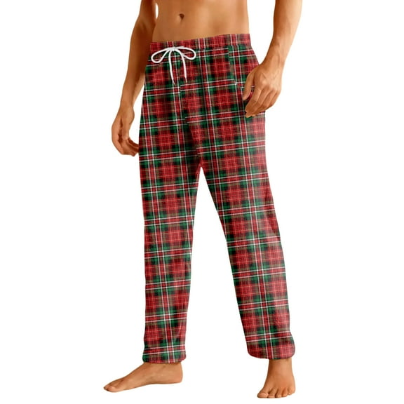 CCRFTGI Christmas pajama pants for men Flannel Soft Cute Plaid Pj Pants Lounge Elastic Waist Pajamas Pants Lightweight 2025 Fashion PJ Bottoms Red M