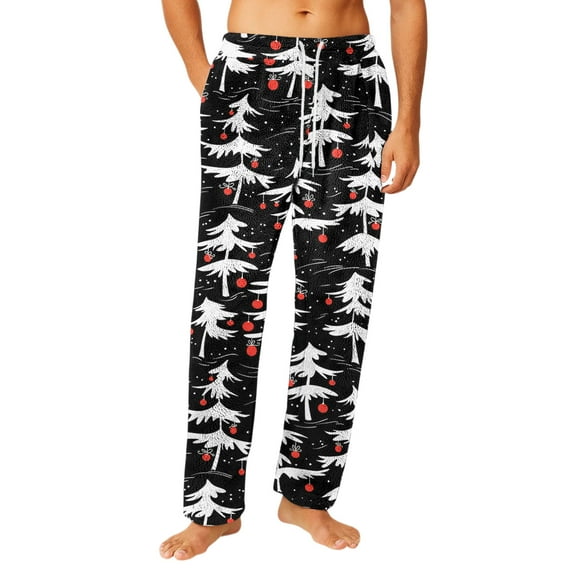 CCRFTGI Christmas pajama pants for men Flannel Soft Funny Xmas Tree Print PJ Bottoms Lounge Elastic Waist Pajamas Pants Lightweight 2025 Fashion PJ Bottoms White L