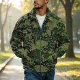 thumbnail image 1 of CCRFTGI Corduroy Jackets for Men Bomber Full Zip Casual Vintage Collared Long Sleeve Camo Outdoor Fall Winter Coats for Men Dark Green M, 1 of 7