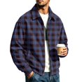thumbnail image 1 of CCRFTGI Corduroy Jackets for Men Zip Up Bomber Casual Vintage Long Sleeve Lapel Collar Plaid Work Fall Winter Coats for Men Navy L, 1 of 7