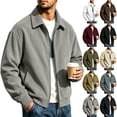 thumbnail image 1 of CCRFTGI Corduroy Jackets for Men Zip Up Bomber Casual Vintage Long Sleeve Lapel Collar Relaxed Fit Fall Winter Outerwear Gray L, 1 of 8