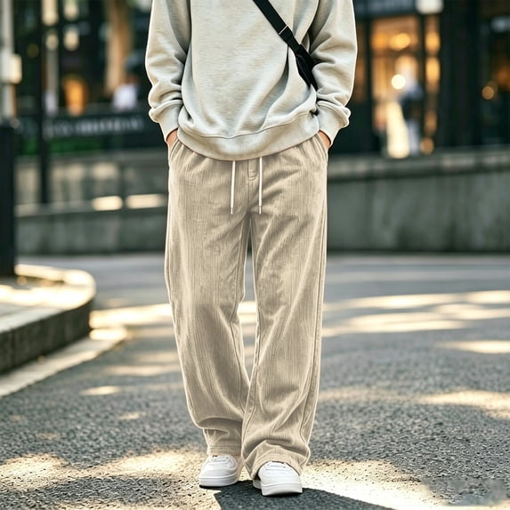 CCRFTGI Corduroy Pants Men Baggy Wide Leg Soft Casual Sweatpants Loose ...