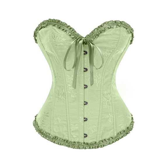CCRFTGI Corset Tops for Women Lace Sexy Bustiers Fashion Waist Cincher Satin Corsets Classic Strapless Corset Top Light Green 2XL