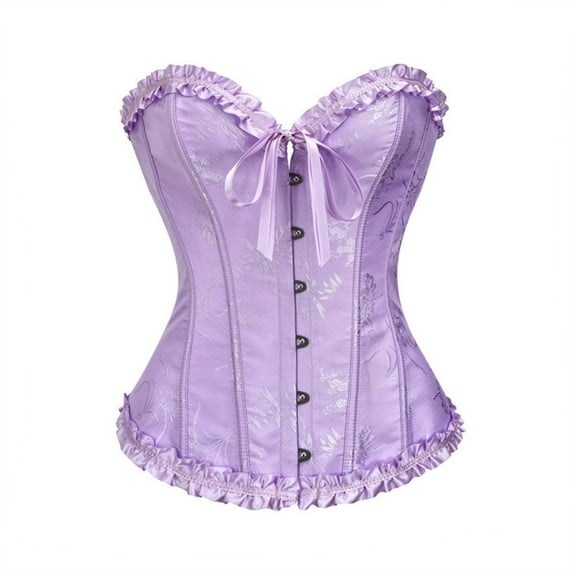 CCRFTGI Corset Tops for Women Lace Sexy Shapewear Light Waist Cincher Satin Overbust Classic Strapless Bodyshaper Top Purple XL