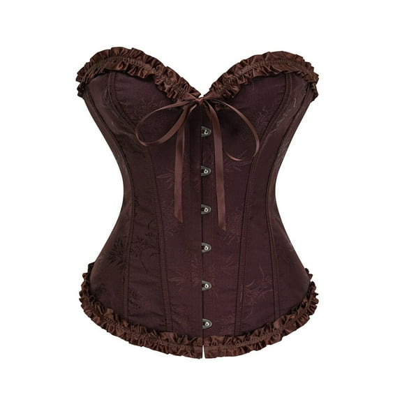 CCRFTGI Corset Tops for Women Lace Up Sexy Bustiers Light Waist Cincher Satin Overbust Classic Strapless Corset Top Brown 2XL