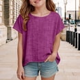 thumbnail image 1 of CCRFTGI Cute Linen Shirts for Girls 10-12 Short Sleeve Oversized Boho Crew Neck Summer Casual Tunic Blouses Beach Loose Comfy Teen Girl Clothes T-Shirt Purple 5-6 Years, 1 of 4