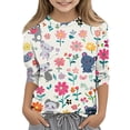 thumbnail image 1 of CCRFTGI Cute Shirts for Children Girls Size 7-8 Big Sister Outfit 3/4 Sleeve Novelty Animal Floral Print Blouses Dressy Casual Crew Neck Tunic Tops Blue 7-8 Years, 1 of 4