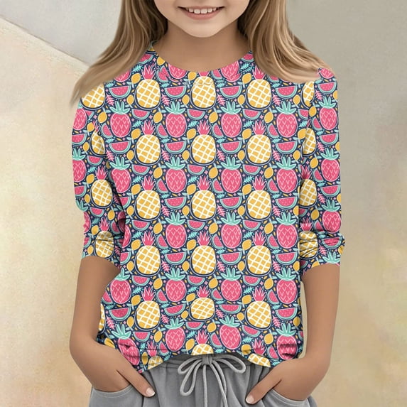CCRFTGI Cute Shirts for Kids Girls 10-12 3/4 Sleeve Food Graphic Girls Fashion Tee Tops Summer Casual Soft Lightweight Crew Neck T-Shirts Watermelon Red 11-12 Years