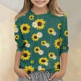 thumbnail image 1 of CCRFTGI Cute Shirts for Kids Girls Size 10-12 3/4 Sleeve Sunflower Print Tween Girls Trendy Clothes Tee Shirts Summer Trendy Soft Lightweight Crew Neck T-Shirts Dark Green 12-13 Years, 1 of 4