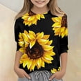 thumbnail image 1 of CCRFTGI Cute Shirts for Kids Girls Size 10-12 Summer 3/4 Sleeve Sunflower Print Tee Shirts Trendy Loose Comdy Big Sister Outfit Crew Neck Shirts Yellow 9-10 Years, 1 of 4