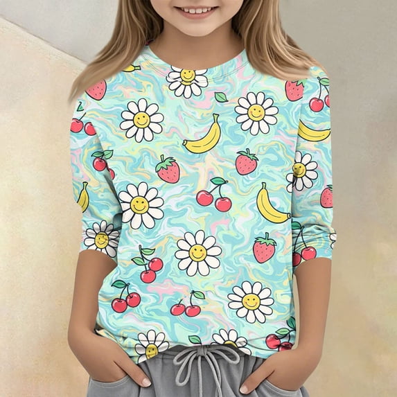 CCRFTGI Cute Shirts for Kids Girls Size 7 3/4 Sleeve Animal Print Girls Fashion Tee Shirts Summer Trendy Loose Comdy Crew Neck T-Shirts Mint Green 5-6 Years