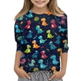 thumbnail image 1 of CCRFTGI Cute Shirts for Kids Girls Size 8 Big Sister Outfit 3/4 Sleeve Trendy Animal Print Blouses Lightweight Crew Neck Tunic Tops Navy 3-4 Years, 1 of 4