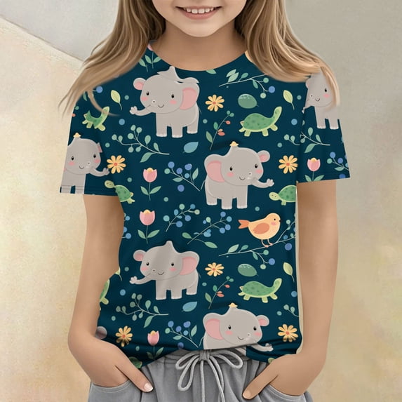 CCRFTGI Cute Teen Girl Shirts Size 10-12 Short Sleeve Animal Print Girls Fashion Tee Shirts Summer Trendy Soft Lightweight Crew Neck T-Shirts Multicolor 5-6 Years