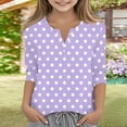 thumbnail image 1 of CCRFTGI Cute Teen Girl Shirts Size 10-12 Summer 3/4 Sleeve Button V Neck Polka Dots Tee Tops Casual Loose Comdy Girls Clothes Basic T-Shirts Light Purple 12-13 Years, 1 of 4