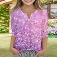 thumbnail image 1 of CCRFTGI Cute Teen Girl Shirts Size 6 3/4 Sleeve Button V Neck Sequins Print Girls Clothes Tee Tops Summer Trendy Soft Lightweight Basic T-Shirts Pink 9-10 Years, 1 of 4