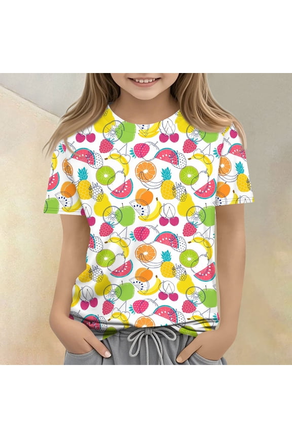 Cute Teen Girl Shirts Size 7-8 Summer Short Sleeve Fruit Print Tee Tops Trendy Loose Comdy Girls Clothes Crew Neck Shirts Ginger 5-6 Years