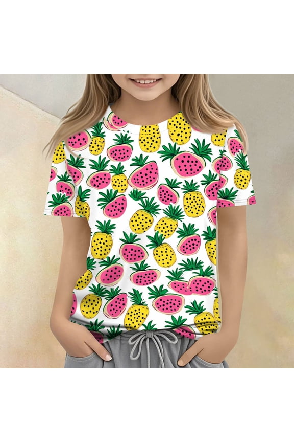 Cute Teen Girl Shirts Size 7 Short Sleeve Fruit Print Girls Clothes Tee Tops Summer Trendy Soft Lightweight Crew Neck Shirts Multicolor 9-10 Years