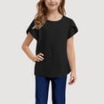 thumbnail image 1 of CCRFTGI Cute Tops for Child Girls Linen Size 10-12 Short Sleeve Crew Neck Summer Soft Tunic Blouses Beach Loose Comfy Girls Fashion Flowy T-Shirt Black 11-12 Years, 1 of 4