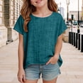 thumbnail image 1 of CCRFTGI Cute Tops for Child Girls Linen Size 10-12 Short Sleeve Oversized Boho Crew Neck Summer Soft Tunic Blouses Beach Loose Comfy Girls Clothes T-Shirt Dark Green 5-6 Years, 1 of 4