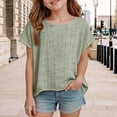 thumbnail image 1 of CCRFTGI Cute Tops for Kids Girls Linen 10-12 Short Sleeve Oversized Boho Crew Neck Summer Casual T-Shirts Trendy Oversized Boho Girls Fashion Tee Top Light Green 5-6 Years, 1 of 4