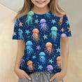 thumbnail image 1 of CCRFTGI Cute Tops for Kids Girls Size 7-8 Short Sleeve Animal Print Clothes for Teen Girls Tee Shirts Summer Casual Soft Lightweight Crew Neck Shirts Dark Blue 5-6 Years, 1 of 4