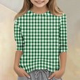 thumbnail image 1 of CCRFTGI Cute Tops for Kids Girls Size 10-12 Casual Plaid Shirt Graphic Tees Summer 3/4 Sleeve Tops Crewneck Tee Shirts Army Green 5-6 Years, 1 of 6
