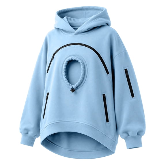 CCRFTGI Dog Cat Pouch Hoodie for Women Oversized Pet Carrier Kangaroo Sweatshirts Puppy Animal Holder Fleece Pullover Hoodies Light Blue M