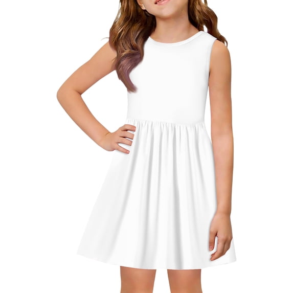 CCRFTGI Dresses for Kids Girls Size 7 Mini Solid Dress Party Cute Sleeveless Girls Clothes 2026 Summer Fashion Special Occasion Dresses White 11-12 Years