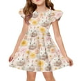 thumbnail image 1 of CCRFTGI Easter Dresses for Girls Size 7 Cute Bunny Rabbit Flutter Sleeve Trendy A-Line Dress Holiday Summer Clothes for Kids Orange 7-8 Years, 1 of 4