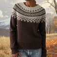 thumbnail image 1 of CCRFTGI Fair Isle Sweater Women 2025 Fall Long Sleeve Knit Sweater Pullover Casual Trendy Pullover Loose Crewneck Sweater Top Coffee M, 1 of 3