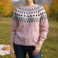 thumbnail image 1 of CCRFTGI Fair Isle Sweater Women 2025 Fall Long Sleeve Knit Sweater Pullover Casual Trendy Sweater Lightweight Crewneck Sweater Top Pink XXL, 1 of 4