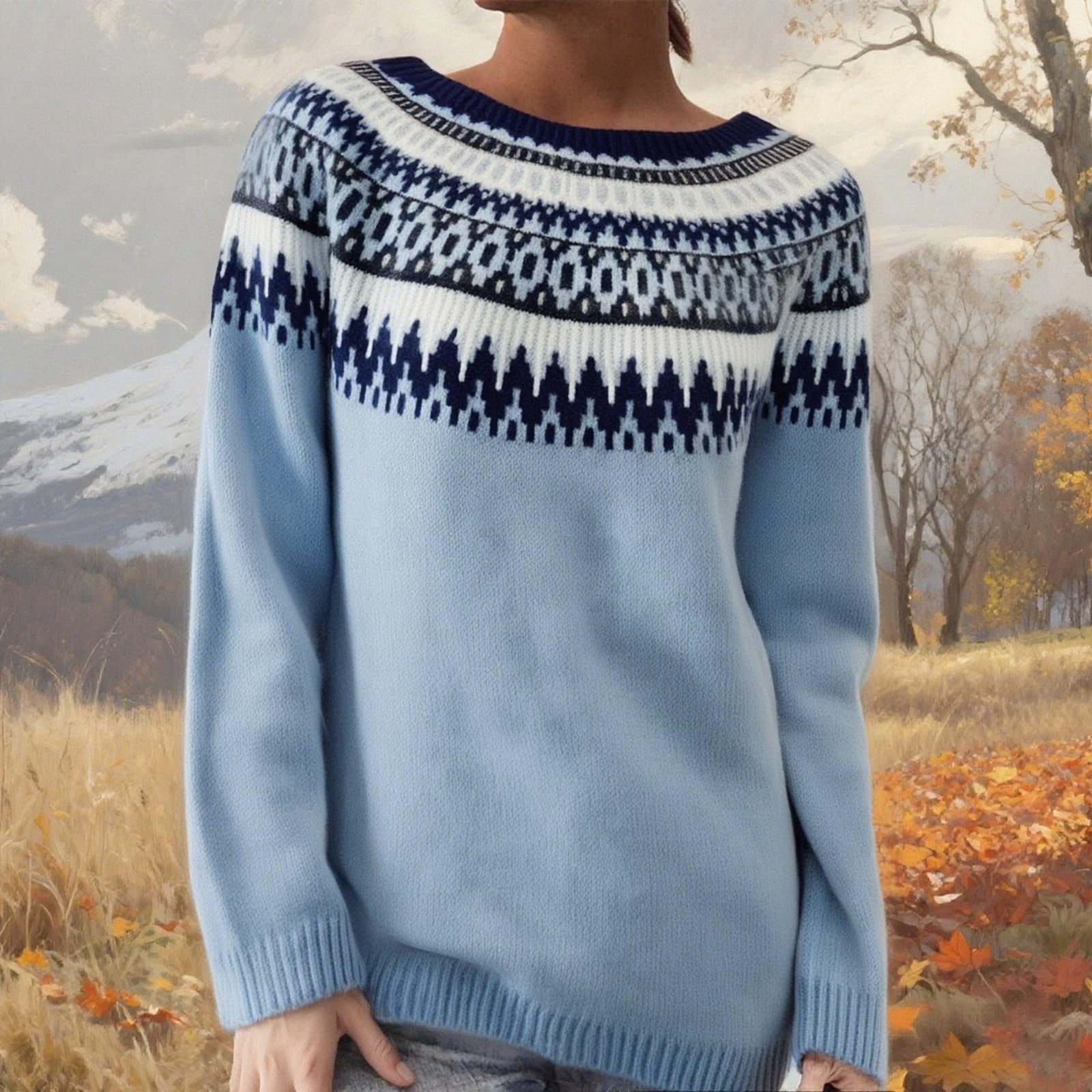 Ethnic Blue 1/4 Zip Long Sleeve Knit Sweater -