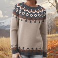 thumbnail image 1 of CCRFTGI Fair Isle Sweaters for Women 2025 Fashion Long Sleeve Knit Sweater Pullover Casual Trendy Sweater Lightweight Crewneck Pullover Top Light Brown XL, 1 of 7
