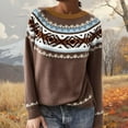 thumbnail image 1 of CCRFTGI Fair Isle Sweaters for Women 2025 Fall Long Sleeve Knit Sweater Pullover Casual Vintage Sweater Loose Crewneck Sweater Top Brown L, 1 of 4