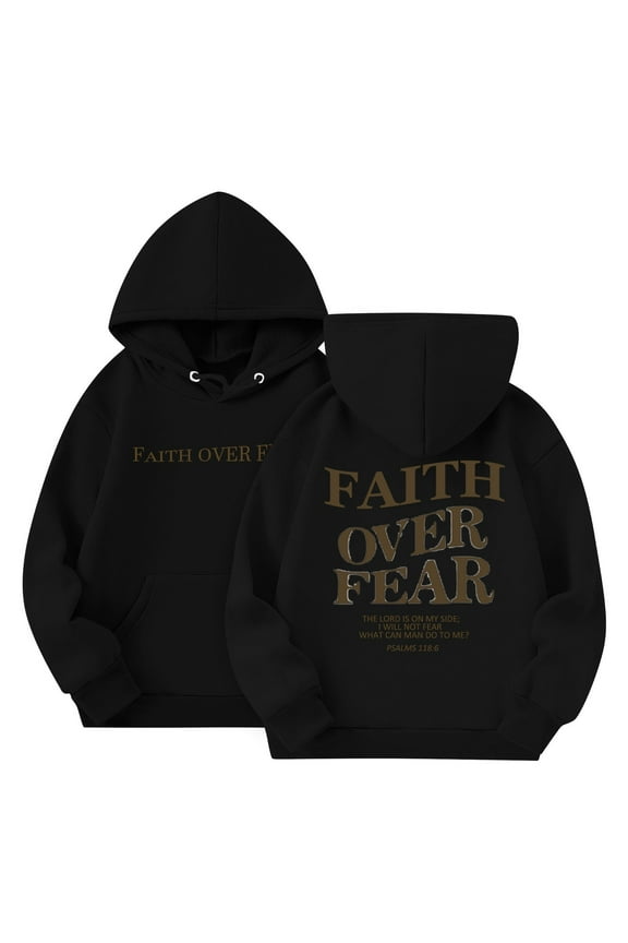 Faith Over Fear Sweatshirt for Girls Bible Verse Letter Graphic Hoodie Long Sleeve Hooded Christian Faith Pullover Hoodie with Pocket Black 11-12 Years