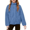 thumbnail image 1 of CCRFTGI Fall Jacket for Girls Fleece Sherpa Full Zip Outwear Coat Warm Fall Winter Jacket Teddy Hoodie Sweatshirt with Pockets Blue 11-12Y, 1 of 3