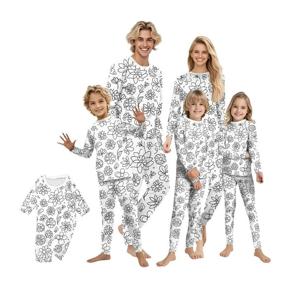 CCRFTGI Family Christmas Pajamas Matching Sets Colorable Diy Hand Painted Tops and Pants Set 2 Piece Cartoon Color Your Own Pajamas Funny Cute Coloring Pajama Set Women S