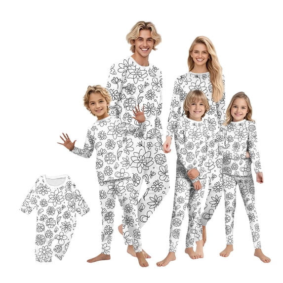 CCRFTGI Family Matching Pajama Set Colorable Diy Hand Painted Homewear Set 2 Piece Holiday Color Your Own Pajamas Funny Cute Coloring Sleepwear Set Kids 10 Years